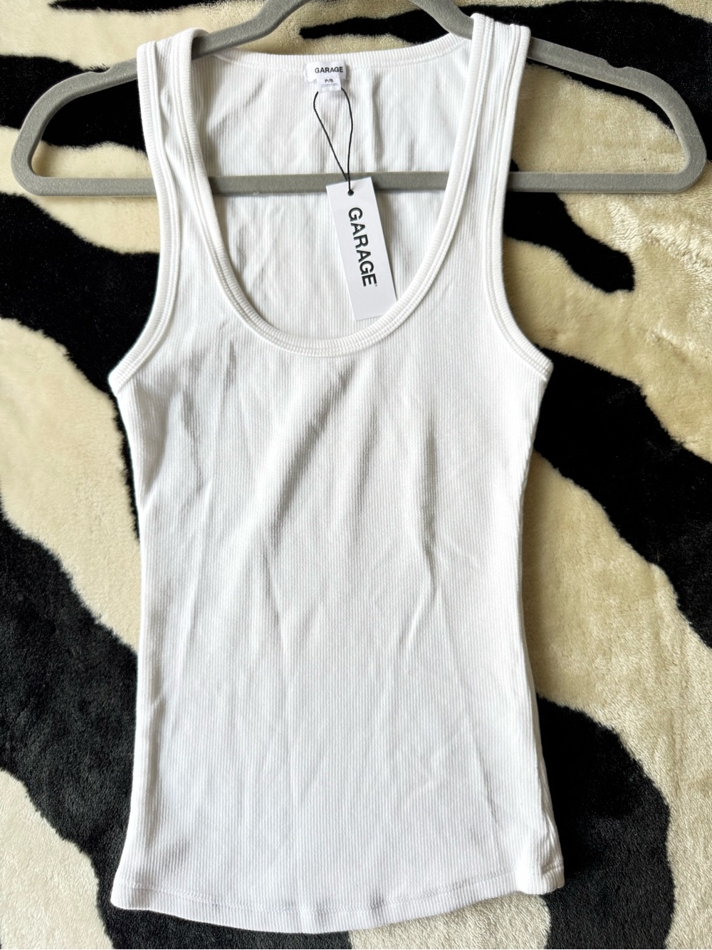 Garage White Ribbed Scoop Tank Top for Women